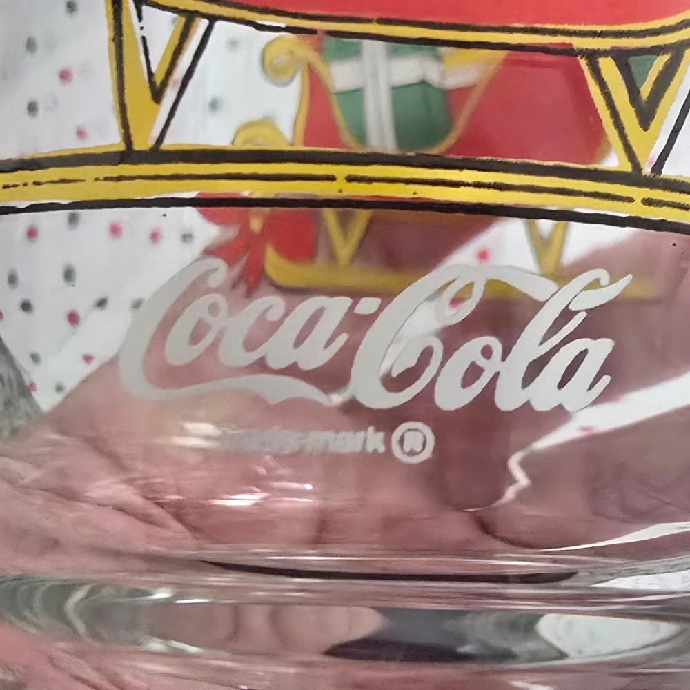 VTG 80's Coca Cola McCrory Stores Christmas Glasses Set of 2 Santa Reindeer Tree - Picture 4 of 6